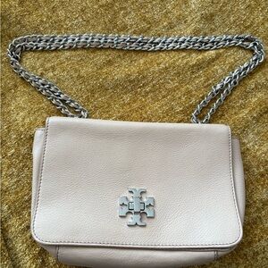 Tory Burch Blush Leather Shoulder Bag with Silver Chain